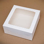 Коробка для торту з мелованого картону, біла, з віконцем, 25х25х10 см, фото 3