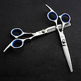 Перукарські ножиці для стрижки волосся. Перукарський набір ножиць 6 дюймів прямі й філіровочні ножиці, фото 4