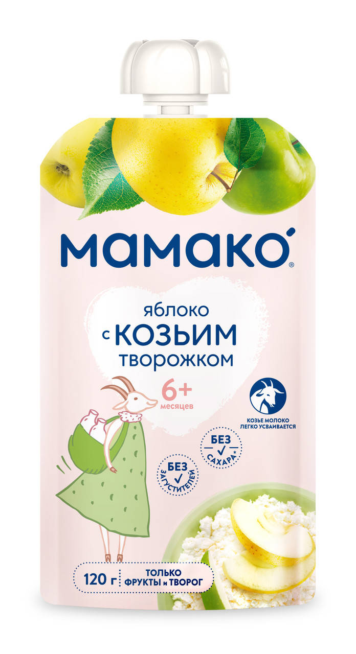 

Пюре детское с яблоком с козьим творожком Мамако, 120г