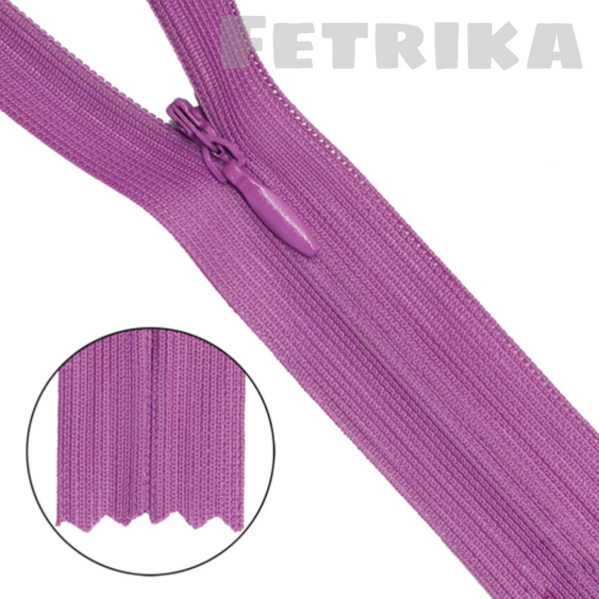 

Молния спиральная потайная неразъемная 50 см, ПУРПУРНАЯ