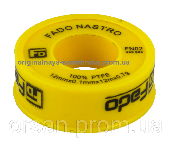 Фум стрічка FADO жовта для газу 12 мм*0,1 мм*12 м