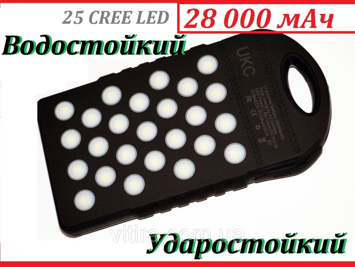 Портативний зарядний пристрій Power Bank SOLAR 28000 mAh із сонячною зарядкою + LED Ліхтар (панель), фото 1