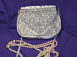 Клатч срібний, ажурний/Сумочка срібна, мереживна з вишивкою.Срібло. Ручна робота., фото 5