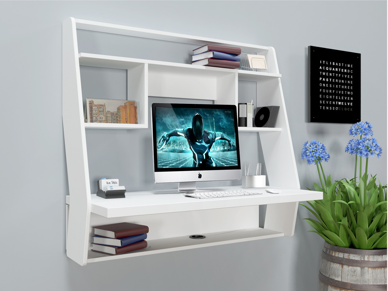Навесной компьютерный стол AirTable-III WT ЛДСП Белый (Comfy-Home ТМ ...