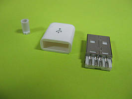 Штекер USB розбірної на кабель для пайки, Білий