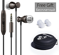 Наушники вакуумные 3,5 mm, с микрофоном + кейс, серые