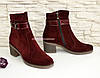 Напівчеревики жіночі замшеві бордові на невисокому каблуці, фото 2