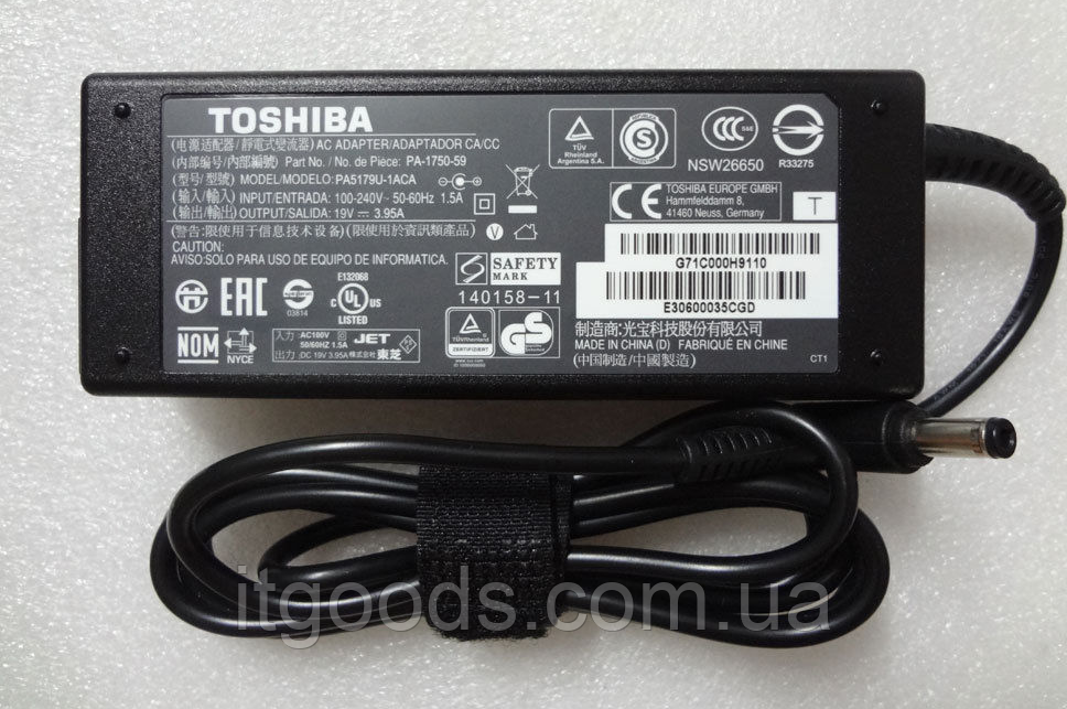 Блок Питания Toshiba 19V 3.95A 75W Satellite L15 L20 L25 L30 L35 L45 ...
