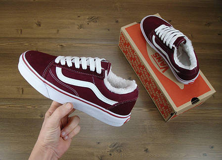 Кеды Vans Old Skool Winter Edition Bordo, зимние вансы с мехом. ТОП Реплика ААА класса., фото 2