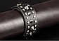 Широкий шкіряний браслет чорного кольору з металевими деталями, фото 2