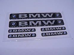 Наклейка s маленька BMW набір 6шт (2шт-11х1,5см і 4шт 5х0,7см) силіконова напис емблема на авто БМВ
