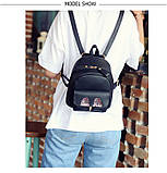 Рюкзак жіночий міні з блискітками Кіт (чорний), фото 6