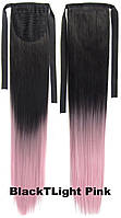 Хвост накладной Омбре черно-розовый из термо-волос