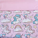 Тканина з єдинорогами, хмарами та веселкою на рожевому тлі, ширина 160 см, фото 3