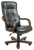 Кресло руководителя Вирджиния подлокотники люкс дерево орех механизм Tilt, кожзам Титан Черный (Richman ТМ)