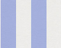 Тисненые немецкие обои 304104, в широкую и яркую голубую полосу, на белом холодном фоне, моющиеся виниловые