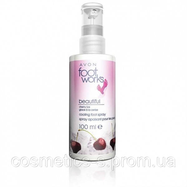 Охолоджуючий лосьйон-спрей для ніг Avon foot works "Вишневий лід", Cooling spray, Ейвон Красиві ніжки, 100 мл