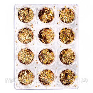 Набір конфеті для дизайну нігтів "Риб'яча луска", 12 шт. золото, фото 1