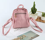 Рюкзак жіночий міні з горизонтальним кишенею (рожевий), фото 5