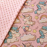 Тканина з єдинорогами, хмарами та веселкою на рожевому тлі, ширина 160 см, фото 4