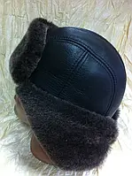 Чоловіча чорна вушка з натуральної сірою овчиною 55 56-57 57-58