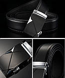 Ремінь чоловічий класичний шкіряний з пряжкою автомат (срібло), фото 2