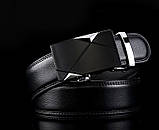 Ремінь чоловічий класичний шкіряний з пряжкою автомат (срібло), фото 3