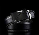 Ремінь чоловічий класичний шкіряний з пряжкою автомат (срібло), фото 4
