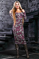 Модное теплое платье футляр вязаное с принтом 42-48 размера