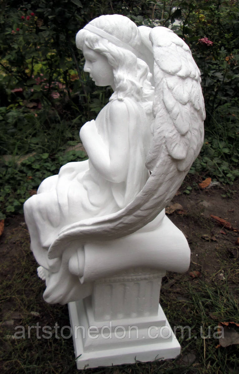 Статуэтки ангелов на кладбище. Скульптура Ангела сидящего на колоне 50 см бетон №8 - фото 3 - id-p591408887