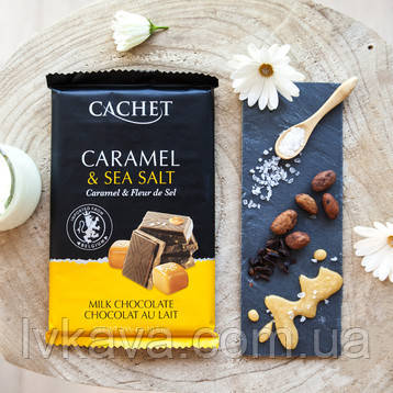 Молочний шоколад Cachet c карамеллю і морською сіллю, 300 гр, фото 2