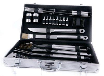 Набір інструментів з нержавіючої сталі для барбекю 21 предмет у валізі Fissman