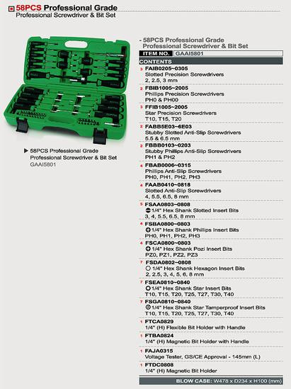 Набор отверток и бит профессиональный 58ед. Toptul GAAI5801 (Тайвань) - фото 2 - id-p41996872