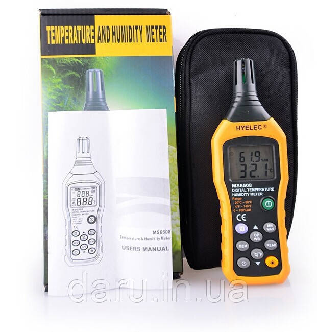 Професійний термо-гігрометр HYELEC MS6508 (0 - 100%; -20°C ... + 60°C), точка роси DEW, WB, пам'ять 99 точ