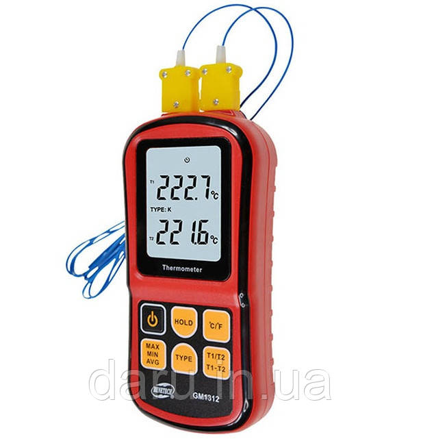 Цифровий двоканальний термометр Benetech GM1312 (від -50 до 300 ºC) з двома термопарами К-типу