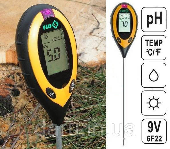 Професійний аналізатор ґрунту 4 в 1 FLO 89000 (РН, вологість, освітленість, температура). Польща