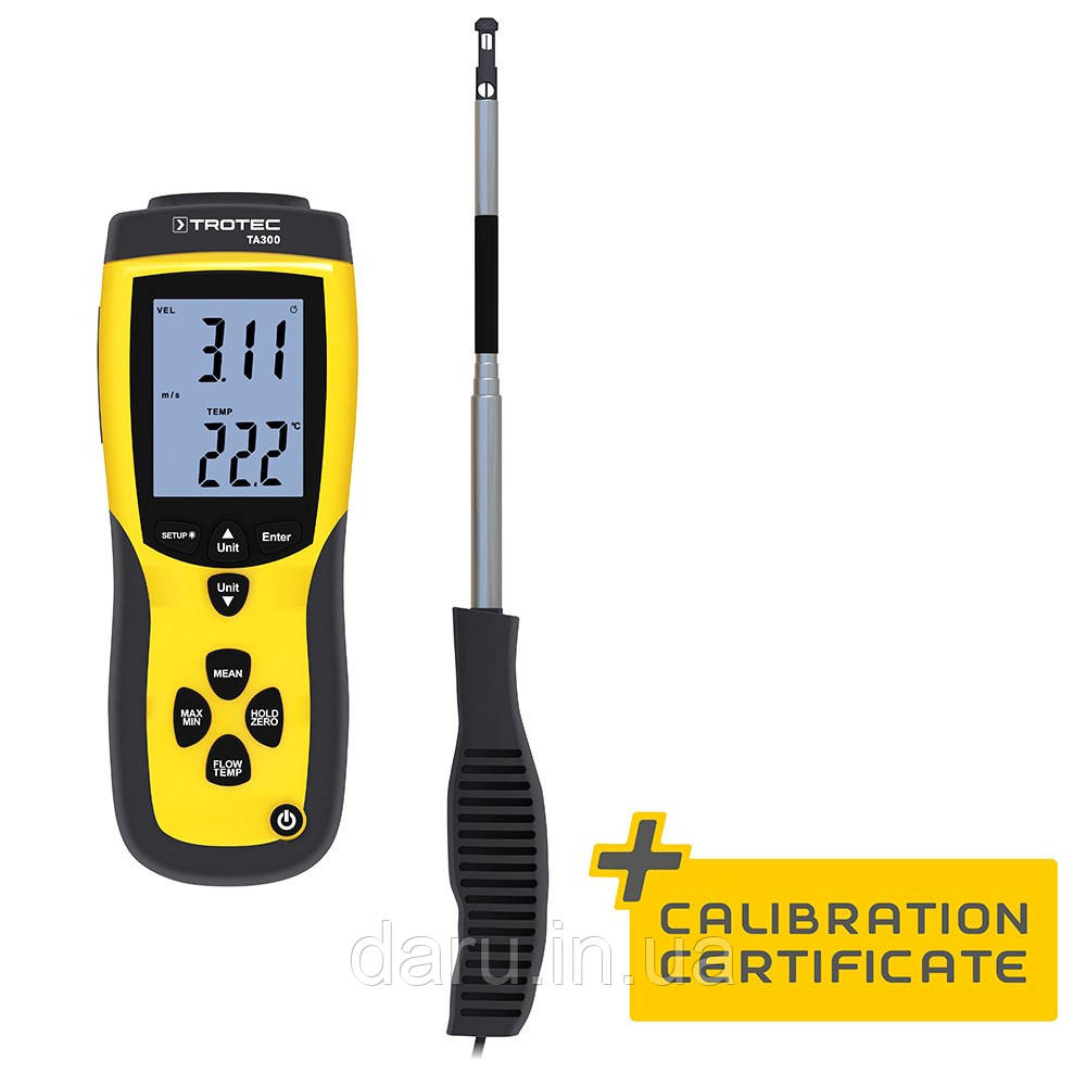 Термоанемометр Trotec TA300 (0.1-25m/s; 0-50ºC; 0-999900m3/min), USB, Сертифікат калібрування. Німеччина