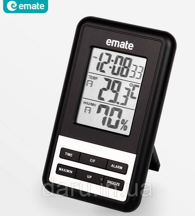 Цифровий термогігрометр Emate HTC-3 (термометр: -10 °C~+60 °C; гігрометр: 10%-99%), годинник, будильник
