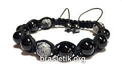 Браслет онікс чорний шкіряний shamballa