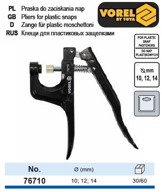 Кліщі монтажу пластикових кнопок Ø=10, 12, 14 мм l=150 мм VOREL-76710