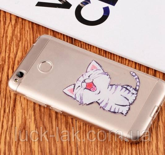 Чохол бампер для ксіаомі Xiaomi Redmi 4 Pro силіконовий прозорий із котиком, фото 1