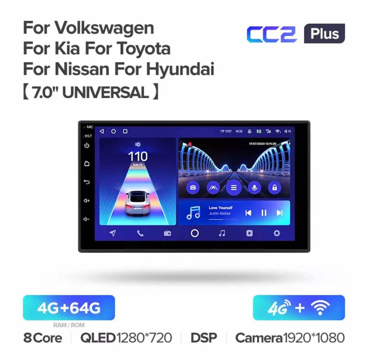 

Штатная магнитола Teyes Universal 7 для всех автомобилей CC2 Plus 4GB+64GB 4G+WiFi