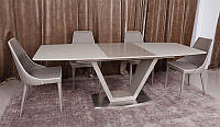 Современный обеденный раскладной стол Detroit (Детройт), цвет капучино-мокко, столешница МДФ, каленое стекло