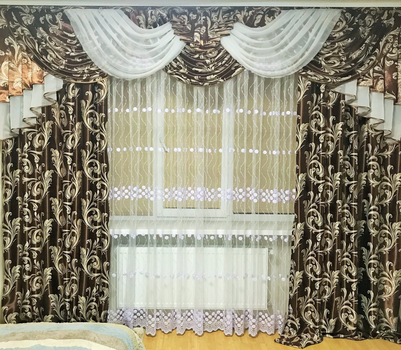Комплект штор з ламбрекеном з блекаута №315 Шоколад