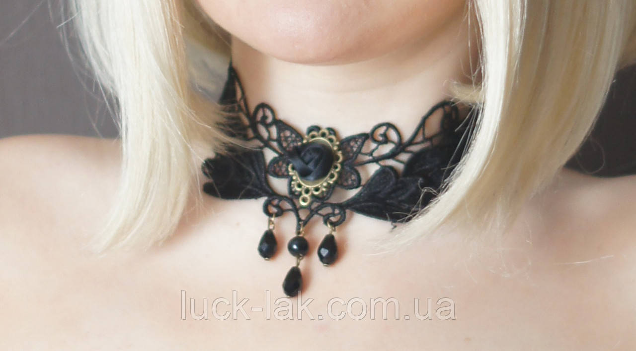 Чокер мереживної троянди, намисто готика, чорний, фото 1