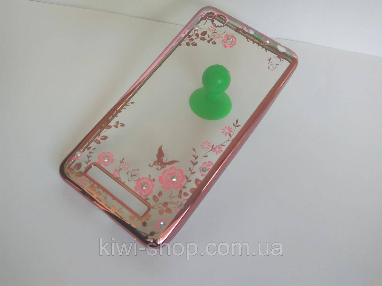 Чохол бампер із рожевими стразами та квітами Xiaomi redmi 4a