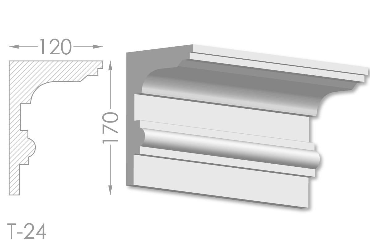 Карниз з гладким профілем, молдинг стельовий з гіпсу т-24