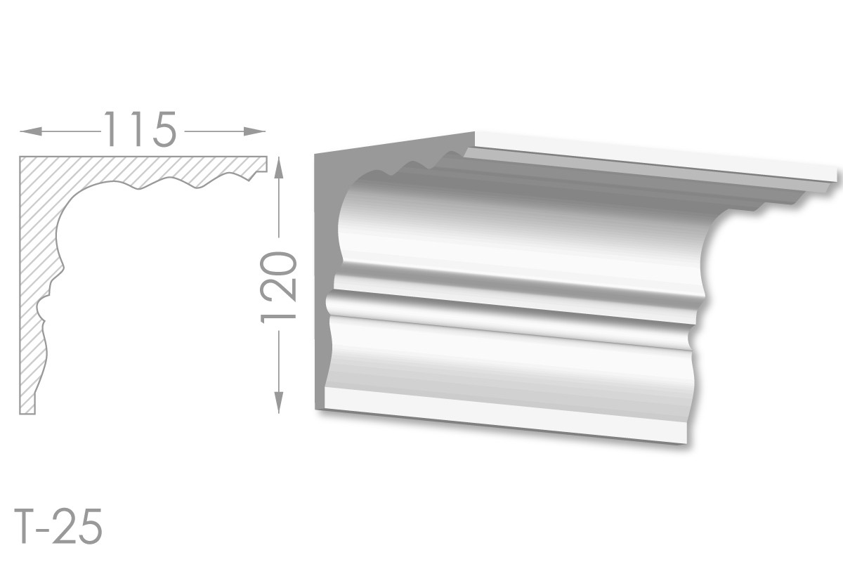 Карниз з гладким профілем, молдинг стельовий з гіпсу т-25