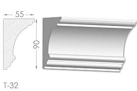 Карниз з гладким профілем, молдинг стельовий з гіпсу т-32