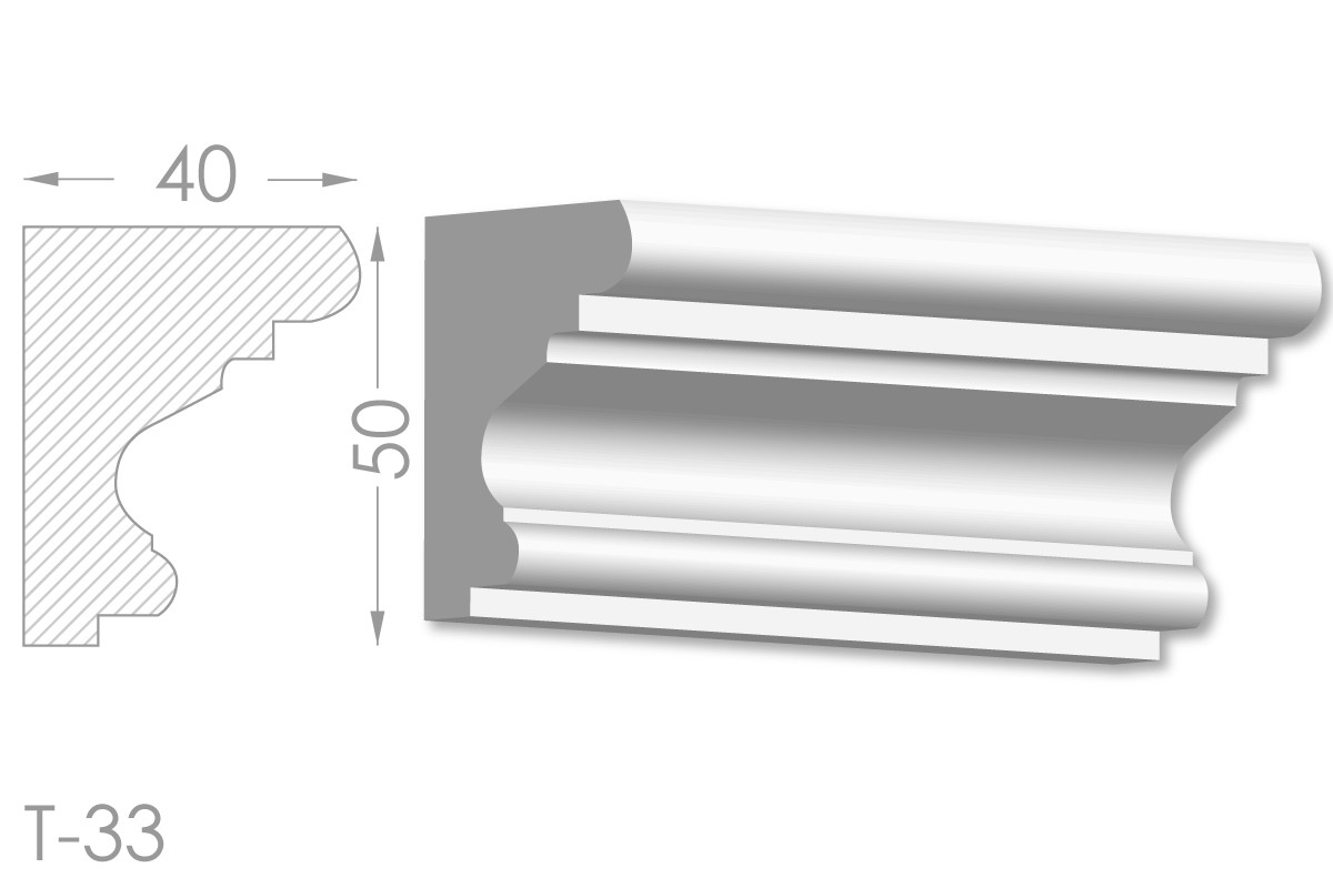 Карниз з гладким профілем, молдинг стельовий з гіпсу т-33